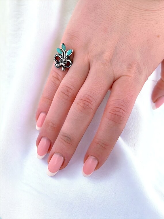 Solid Silver Turquoise and Marcasite Wheatsheaf R… - image 3