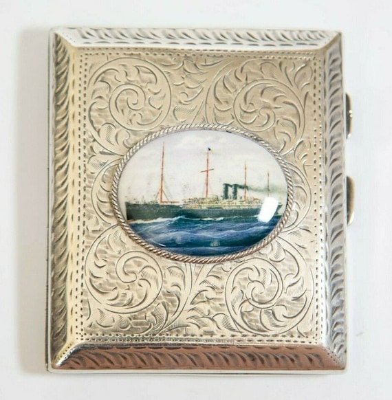 titanic cigarette holder 1922 Antique Silver Titanic Ship Cigarette Case