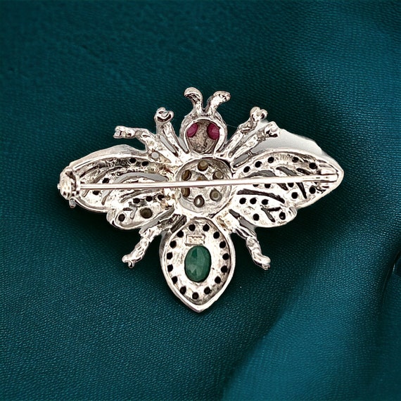 Silver Bug Brooch with Ruby, Pearl, and Marcasite… - image 5