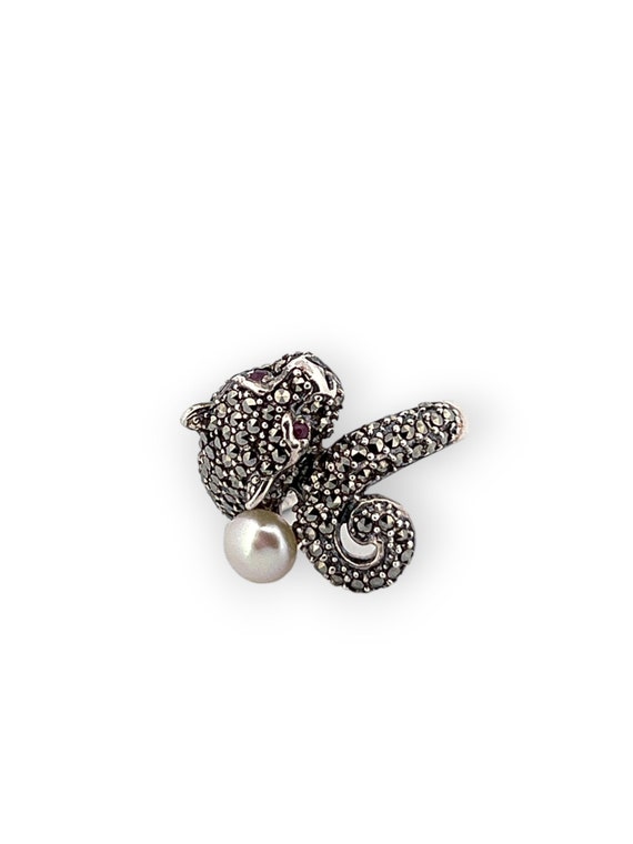Solid Silver Panther Ring with Marcasites, Rubies… - image 7