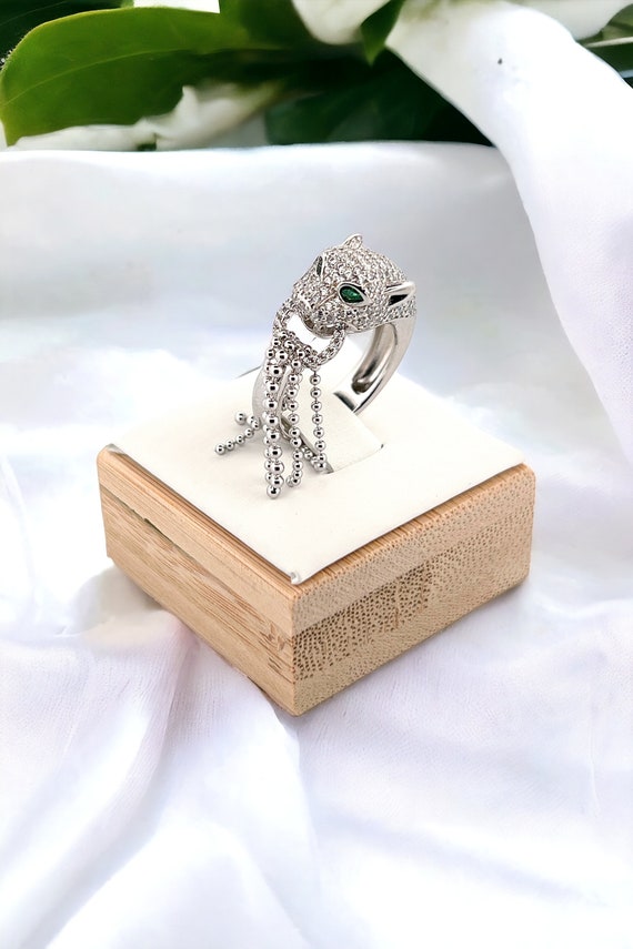 Solid Silver Panther Ring with Cubic Zirconia, Si… - image 7