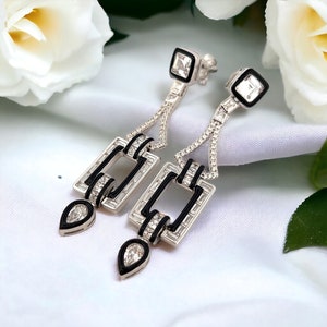 Fine Silver 1920s Inspired Drop Earrings, Handmade Solid Silver Elegant Earrings, Gift for Her, Occasion Flapper Jewelry, Art Deco Style