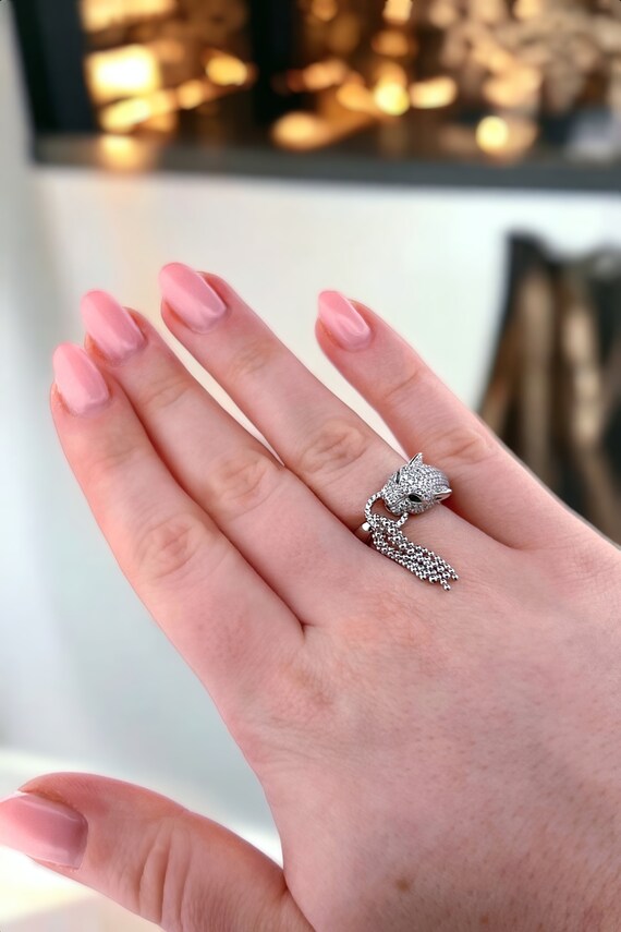 Solid Silver Panther Ring with Cubic Zirconia, Si… - image 6