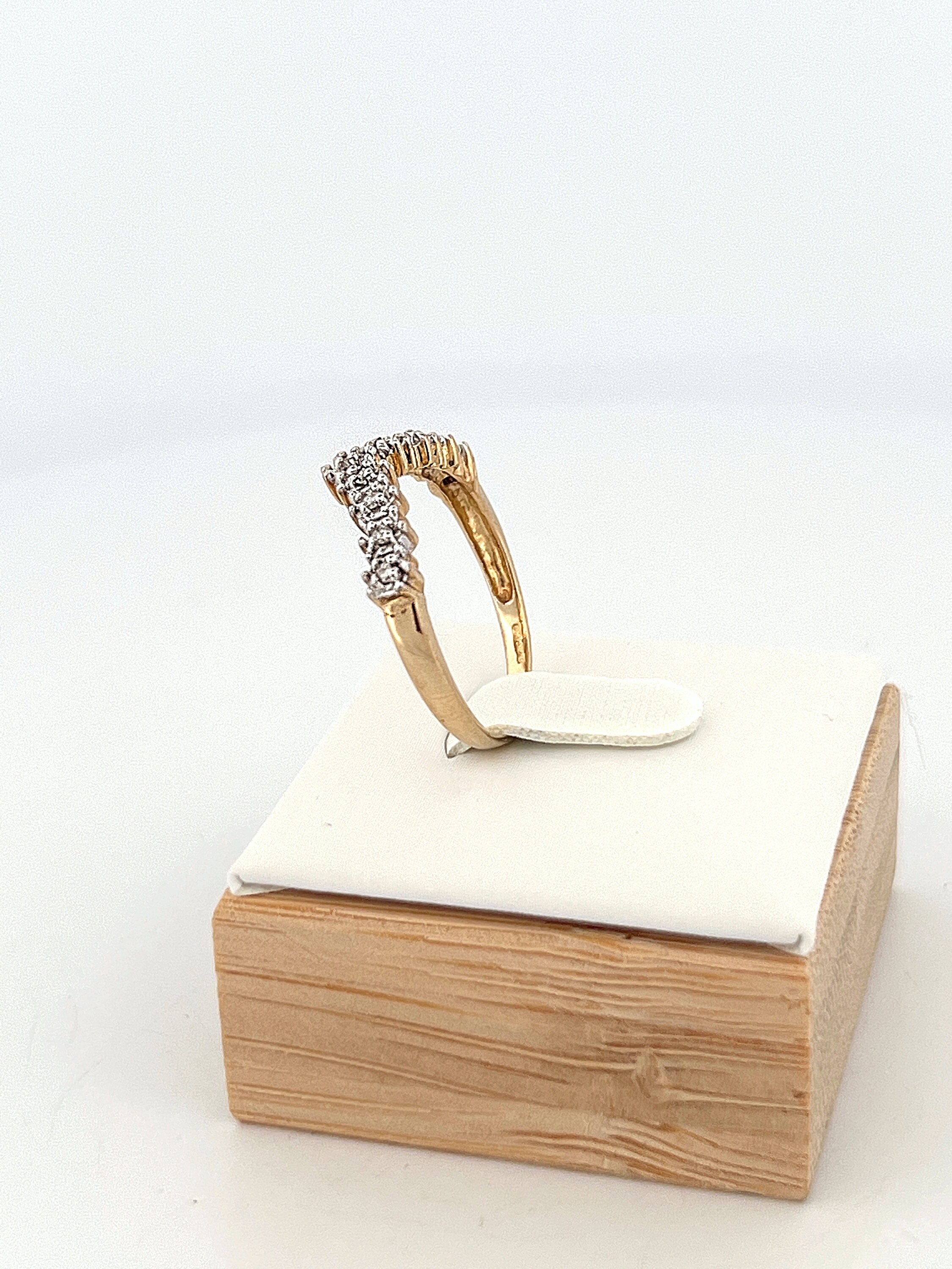 Vintage 9ct Gold Diamond Wishbone Ring With 9 Round Cut Stones, Chevron ...
