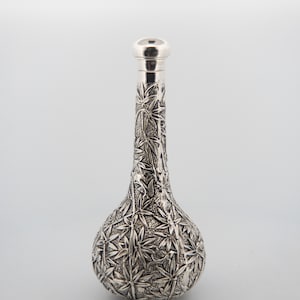 Bamboo and bird silver perfume bottle, novelty perfume bottle, silver solid woshing bamboo and birds perfume bottle, perfume gift, woshing