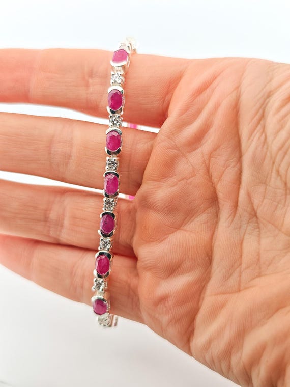 Solid Sterling Silver Ruby & Cubic Zirconia Tenni… - image 6