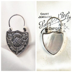 Scottish Thistle Heart Lock with Mother of Pearl, Solid Sterling Silver 925 Padlock Bracelet Charm, Padlock Clasp, Gift for Mom