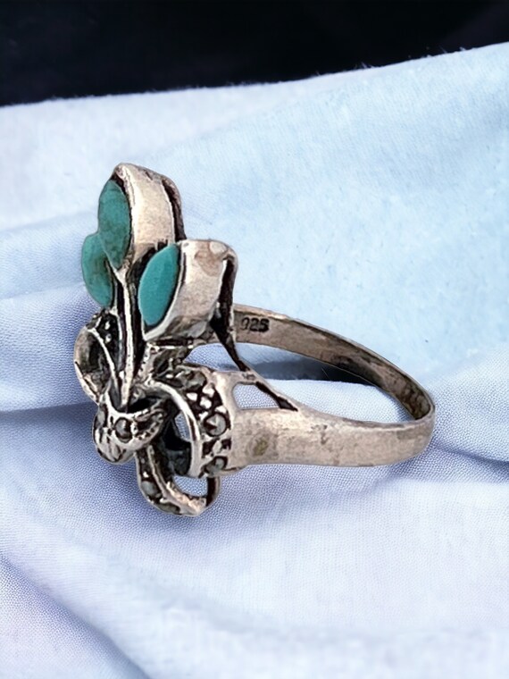 Solid Silver Turquoise and Marcasite Wheatsheaf R… - image 5