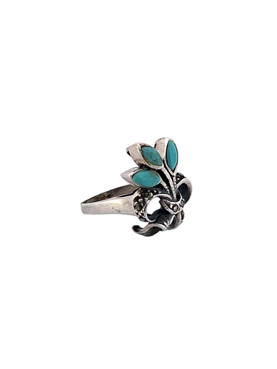 Solid Silver Turquoise and Marcasite Wheatsheaf R… - image 4