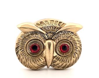 Brass Owl Vesta, Glass Eyes, Match Safe, Striker, Snuff Box