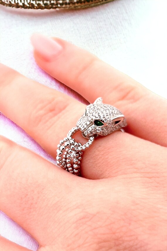Solid Silver Panther Ring with Cubic Zirconia, Si… - image 3