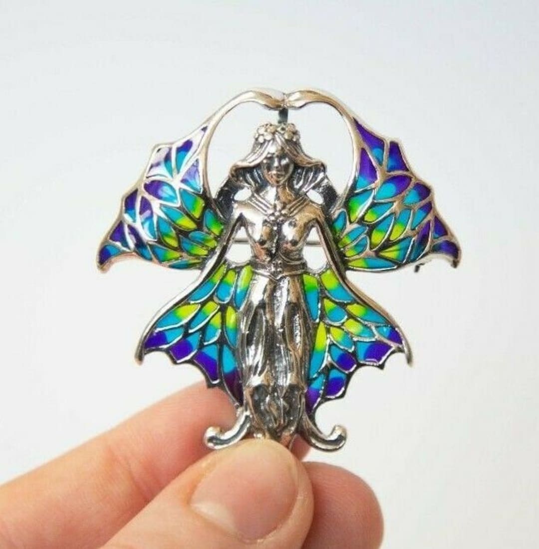 Silver Fairy Plique a Jour Enamel Nymph Brooch, 2-in-1 Pendant Pin, Art ...