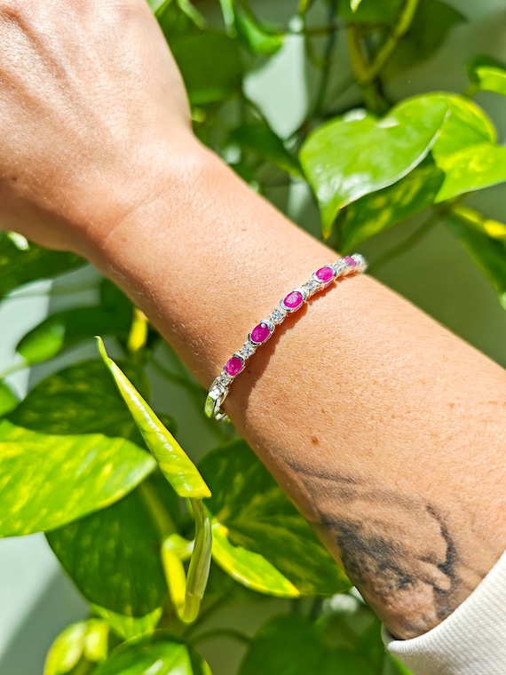 Solid Sterling Silver Ruby & Cubic Zirconia Tenni… - image 1