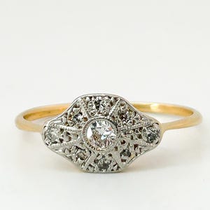 Solid Gold Antique Diamond Ring, Edwardian Platinum, Size UK N, 15 Carat, Old Cut Diamond