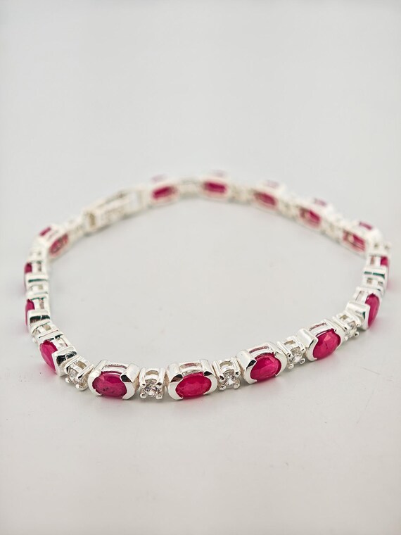 Solid Sterling Silver Ruby & Cubic Zirconia Tenni… - image 7