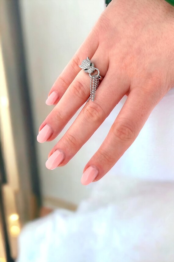 Solid Silver Panther Ring with Cubic Zirconia, Si… - image 2