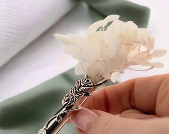 Fine Solid Silver Rose Posy Holder Brooch, Boutonniere Pin, Hallmarked , Groom, Best Man, Wedding, Silver Buttonhole, Flower Clip Holder