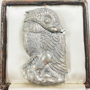 Silver Plated Parrot with a Peanut Vesta, Match Safe, Match Striker, Decorative Match Storage, Novelty Animal Snuff Box