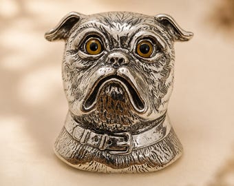 Colgante/broche de plata de ley estilo victoriano con forma de perro carlino, regalo para amantes de los carlinos con sello de autenticidad.