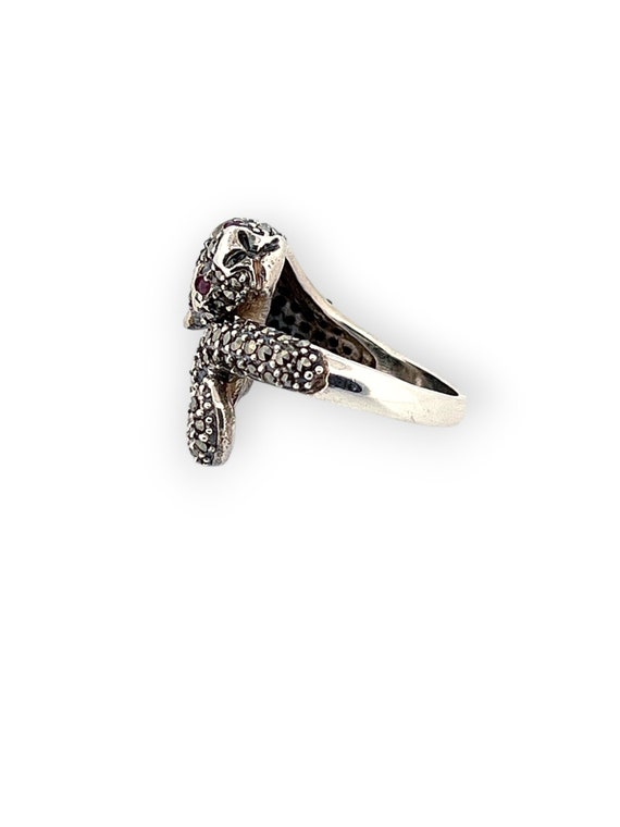 Solid Silver Panther Ring with Marcasites, Rubies… - image 5