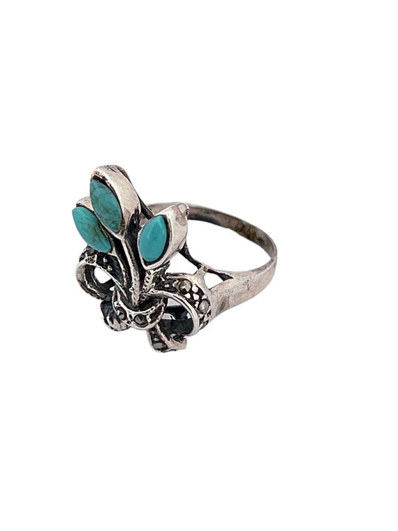Solid Silver Turquoise and Marcasite Wheatsheaf R… - image 10