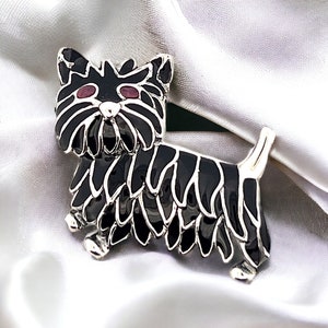 Fine Silver Black Plique a Jour Westie Dog Brooch with Ruby Eye, Sterling Silver Scottie Pin, Gift for Her, Dog Lovers Art Nouveau Pin