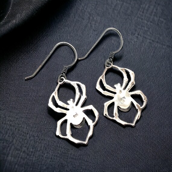 Solid Silver Onyx Spider Earrings, Hypoallergenic… - image 8