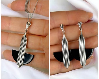 Fine Silver 1920s Inspired Jewelry Set, Handmade Solid Silver Elegant Earrings and Necklace, Gift for Her, Occasion Jewelry, Art Deco Style