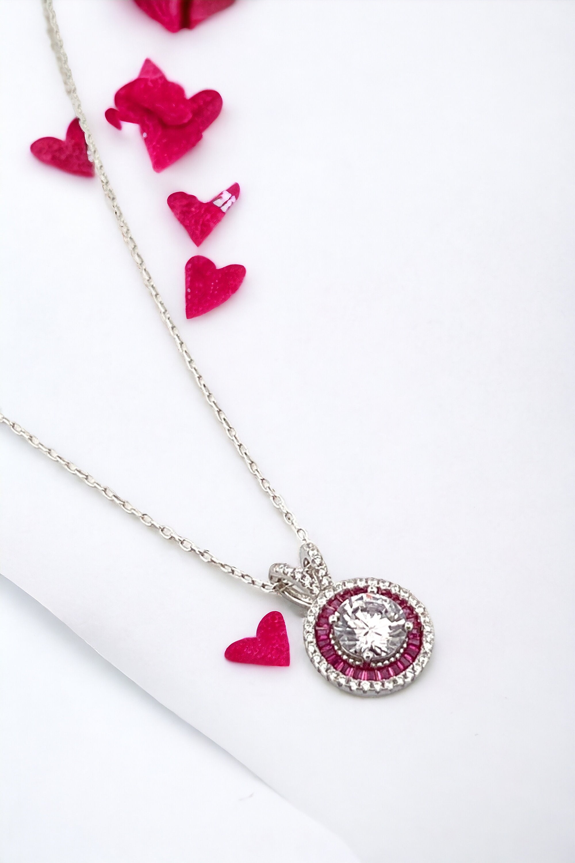 ネックレス・ペンダント Flashy Silver Pink Necklace (SILVER925) Amazon.com: 925 Sterling Silver Pink Cubic Zirconia Necklace