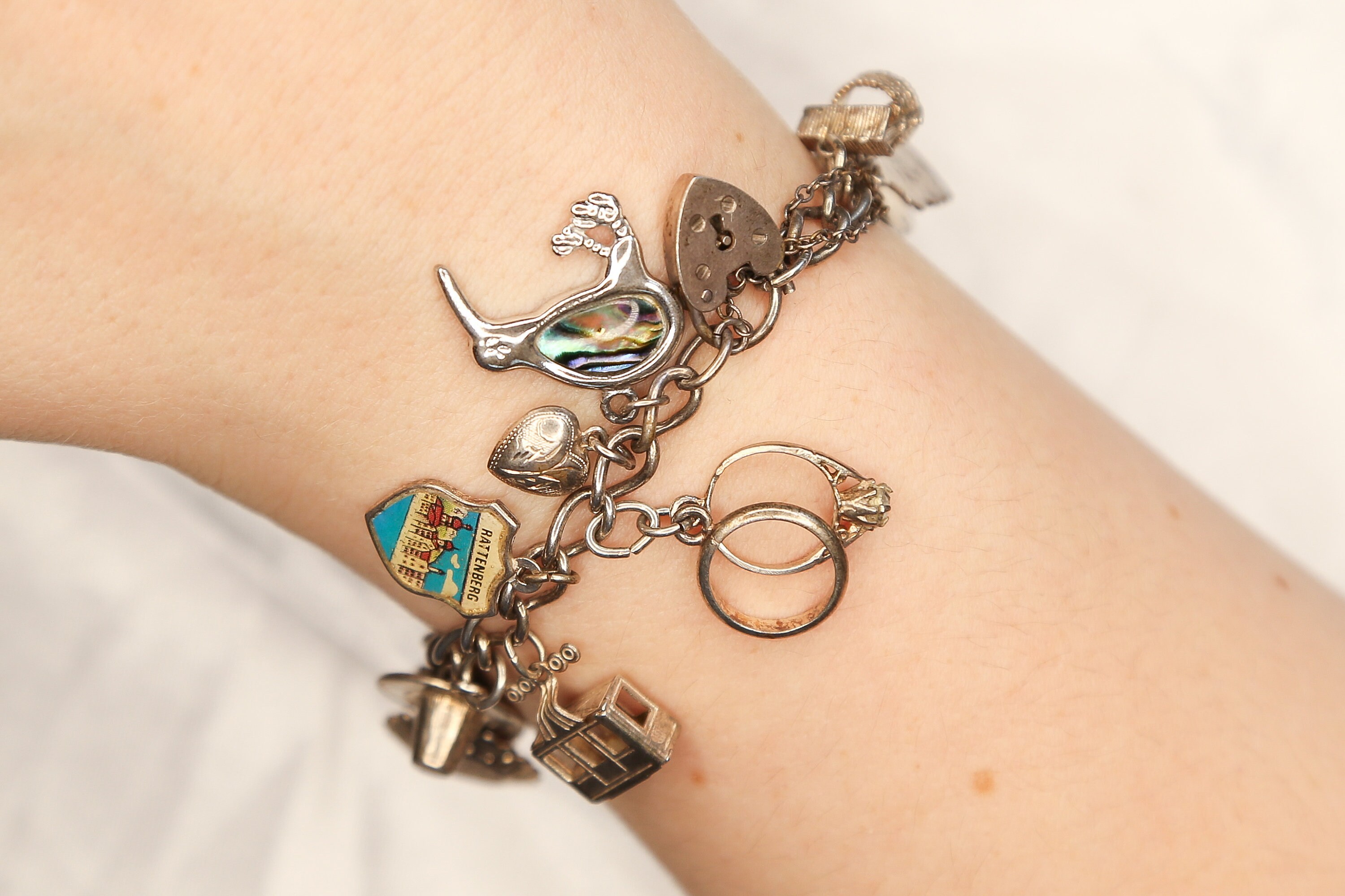 Vintage Full Sterling Silver Charm Bracelet - Padlock Clasp Vintage Full Sterling Silver Charm Bracelet - Padlock Clasp