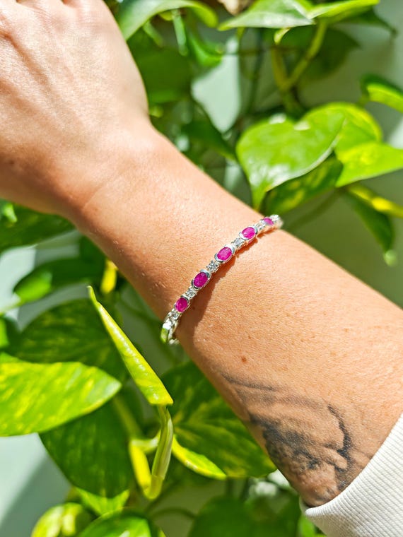 Solid Sterling Silver Ruby & Cubic Zirconia Tenni… - image 8