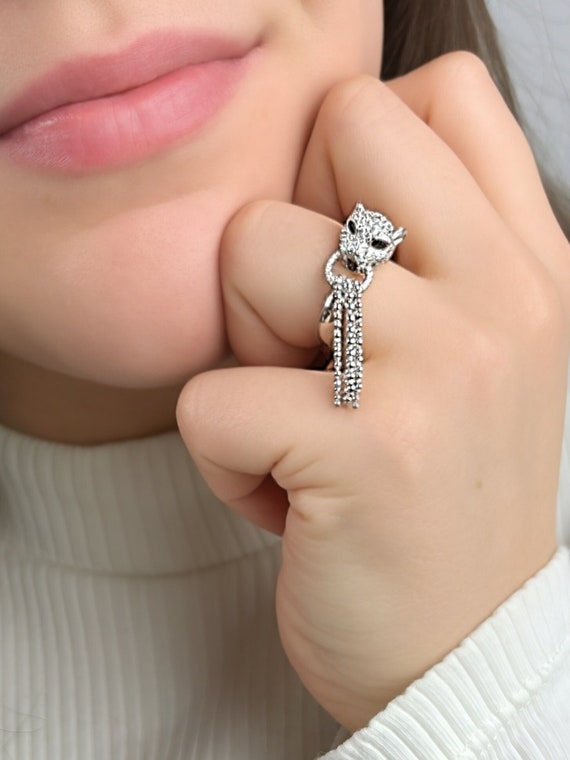 Solid Silver Panther Ring with Cubic Zirconia, Si… - image 1