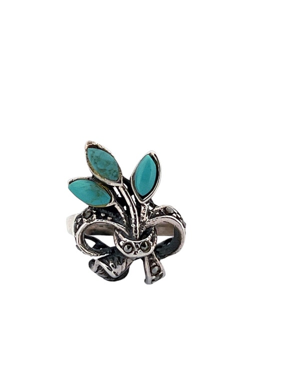 Solid Silver Turquoise and Marcasite Wheatsheaf R… - image 7
