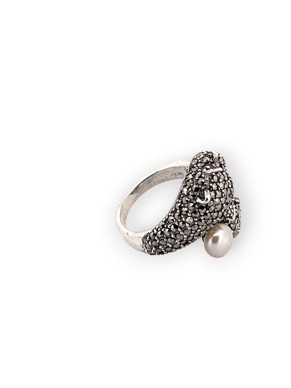 Solid Silver Panther Ring with Marcasites, Rubies… - image 4