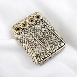 Silver Owl with Glass Eyes Novelty Vesta, Match Safe, Match Striker, Decorative Match Storage, Novelty Animal Snuff Box, Collectible Bird