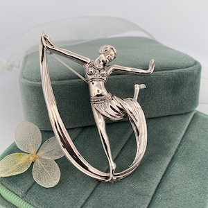 Art Deco Style Dancing Woman Silver Brooch Pin for Women, Gift for Women, Dancing Hoop Brooch, 1920s Dancer, Showgirl Jewelry, Silver Pin