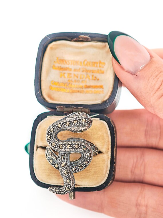 Solid Silver Snake Ring with Marcasites, Size U.K… - image 5