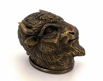 Brass Bison Vesta, Match Striker, Snuff Box, Animal Collectors Box