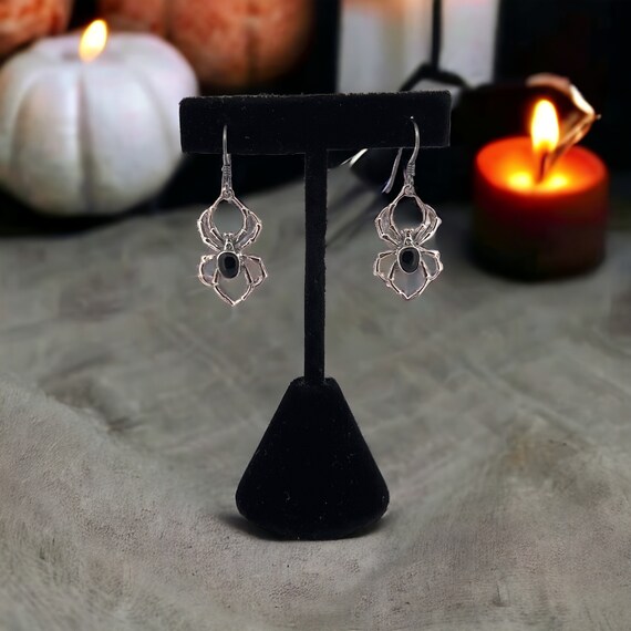 Solid Silver Onyx Spider Earrings, Hypoallergenic… - image 9