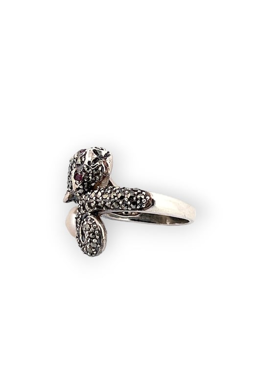 Solid Silver Panther Ring with Marcasites, Rubies… - image 6