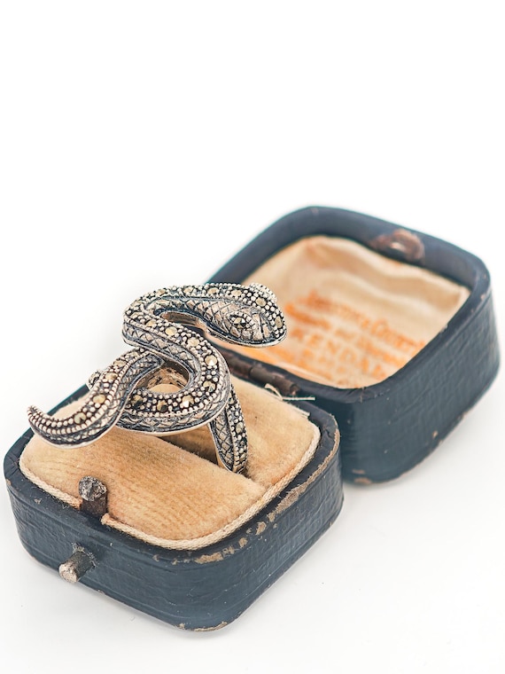 Solid Silver Snake Ring with Marcasites, Size U.K… - image 3