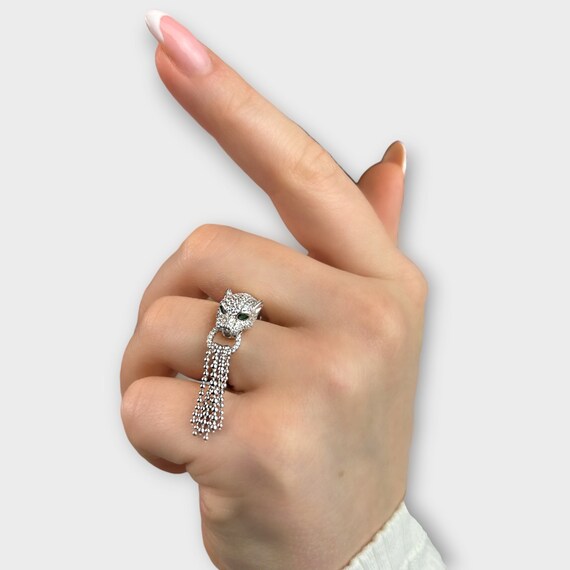 Solid Silver Panther Ring with Cubic Zirconia, Si… - image 8
