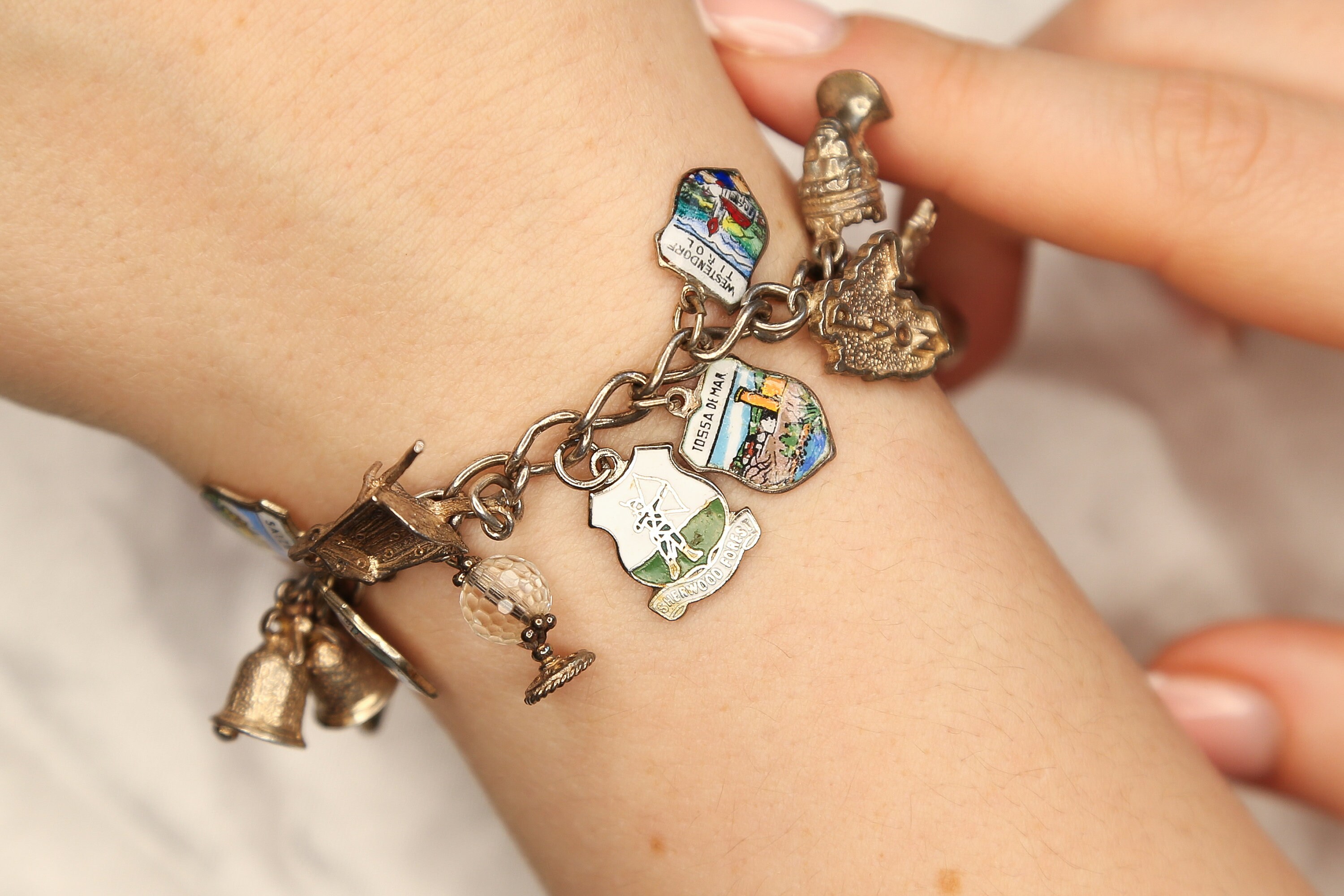 Vintage Full Sterling Silver Charm Bracelet - Padlock Clasp Vintage Full Sterling Silver Charm Bracelet - Padlock Clasp