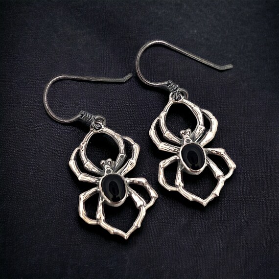 Solid Silver Onyx Spider Earrings, Hypoallergenic… - image 7