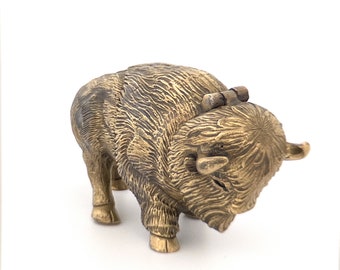 Brass Bison Vesta, Match Striker, Snuff Box, Animal Collectors Box