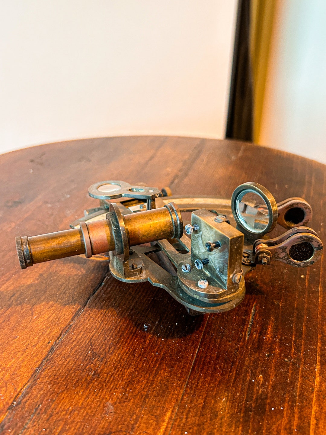 Victorian Nautical Style Brass Sextant in Wooden Box, Marine Navigation