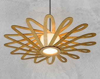 Natural UFO lampshade, wood ceiling light, Scandinavian pendant, BRADA, wood lamp, plywood chandelier, wood pendant light, wood light