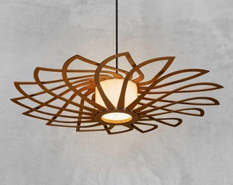 Sunflower Wood Pendant Light: Scandinavian Chandelier, Modern Ceiling Lamp