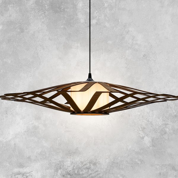 Brown Discus lampshade, wood ceiling light, Scandinavian pendant, BRADA, wood lamp, plywood chandelier, wood pendant light, wood light