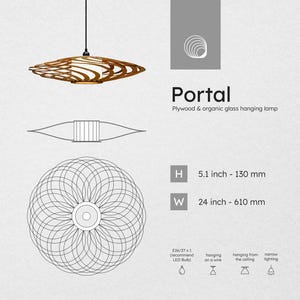 Geometric wooden pendant lamp with intricate laser-cut layers. A modern statement chandelier for loft, bohemian, and contemporary interiors. Handcrafted wood lighting fixture for stylish living spaces.